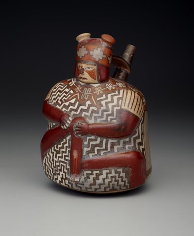 Sebesült harcost ábrázoló edény, korai köztes időszak, Nazca 7. fázis, 500-600 körül (kerámia) alkotó: Culture Nazca