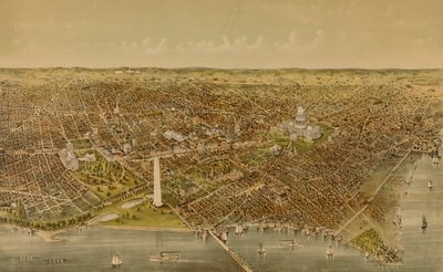 Washington városa (madártávlatból a Potomac felől északra nézve) alkotó: Currier and Ives