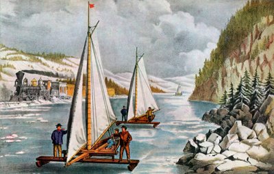 Jéghajóverseny a Hudson folyón, 19. század. alkotó: Currier and Ives
