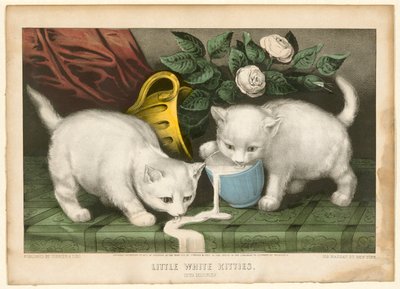Kis fehér cicák a bajba alkotó: Currier and Ives