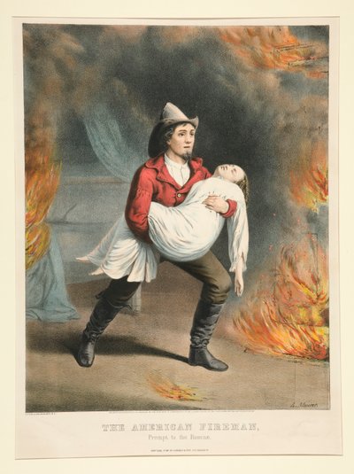 Az amerikai tűzoltó / Prompt to the Rescue alkotó: Currier and Ives