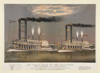 A Nagy Verseny a Mississippin/New Orleans-tól St. Louis-ig 1210 mérföld alkotó: Currier and Ives