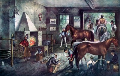 Ügető repedések a kovácsműhelyben, 1869. alkotó: Currier and Ives