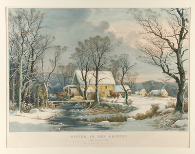 Tél a vidéken, az Öreg Grist Malom alkotó: Currier and Ives