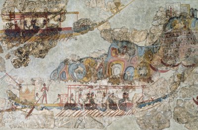 Hajóflotta, freskó Thérából, Déli Kükládok-szigetek, Görögország Kükladikus civilizáció, Kr.e. 3-2. évezred alkotó: Cycladic Cycladic