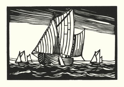 Halászhajók és uszályok: Brighton Hoggies (fametszet) alkotó: Cyril A. Wilkinson