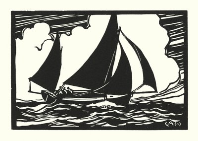 Halászhajók és uszályok: Falmouth Quay Punt (fametszet) alkotó: Cyril A. Wilkinson