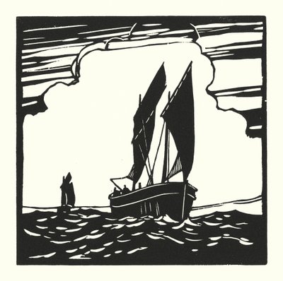 Halászhajók és uszályok: Mounts Bay Drifter (fametszet) alkotó: Cyril A. Wilkinson