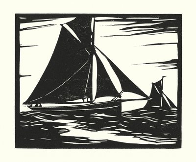 Halászhajók és uszályok: Plymouth Long Boomer (fametszet) alkotó: Cyril A. Wilkinson