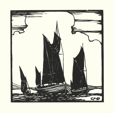Halászhajók és uszályok: Hatch Boats (fametszet) alkotó: Cyril A. Wilkinson