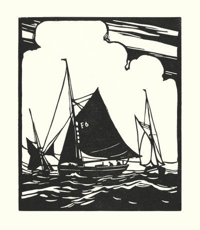Halászhajók és uszályok: Whitstable Oyster Boat (fametszet) alkotó: Cyril A. Wilkinson