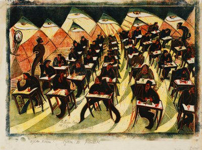 A vizsgaterem, c. 1934 (vékony Japánra színes linómetszet) alkotó: Cyril Edward Power