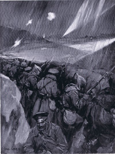 Adrianopolyt ostromló bolgárok (1912-1913) Balkán háború, Hutchinson A nemzetek története című művéből (4. kötet), a Hutchinson kiadásában, c. 1920 (litó) alkotó: Cyrus Cuneo