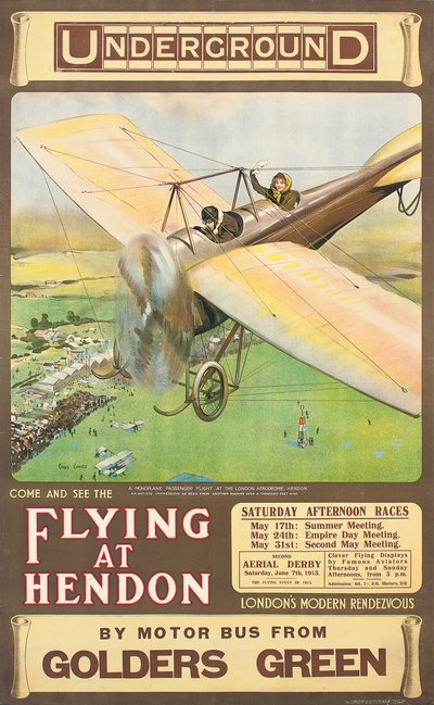 "Flying at Hendon", reklámplakát, 1914 alkotó: Cyrus Cuneo