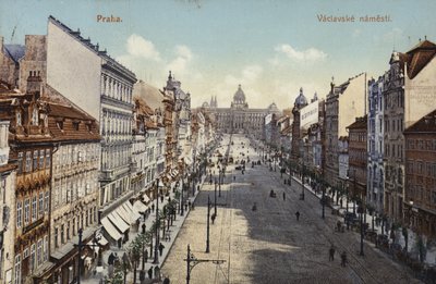 Képeslap, amely a Vencel tér általános képét ábrázolja alkotó: Czech Photographer