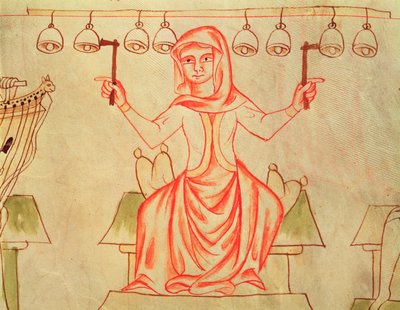 Mx XXIII C.124 Harangozó zenész, a Velislav Bibliából, 1340 körül alkotó: Czech School