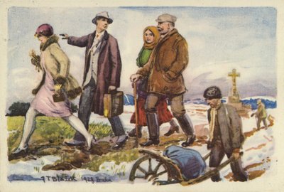 Emberek sétálnak a havas tájon alkotó: Czech School