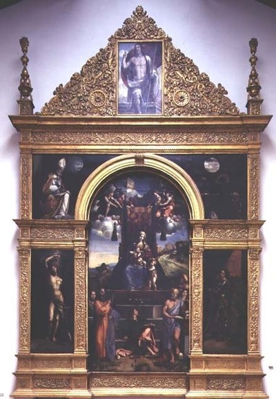 Szűzanya és gyermeke szentekkel a trónon (olaj) alkotó: D. and Garofalo Dossi
