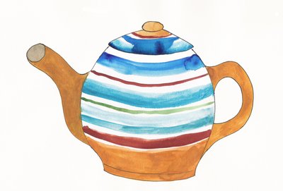 Teáskanna, 2017 (barna, kék, piros és zöld india tinta, papír) alkotó: Daisy de Villeneuve