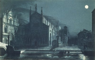 Az SS-templom éjszakai jelenete. Giovanni és Paolo, Velence, metszette Brizeghel (litho) alkotó: Dalda (after)