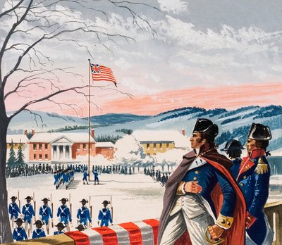 A függetlenségi háború idején a Bostont ostromló amerikai erők új zászlót tűztek ki a Prospect Hillen. alkotó: Dan Escott