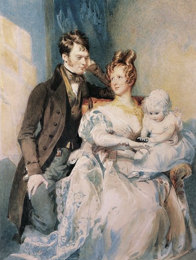 MacGregor úr és asszony portréja gyermekükkel (ceruza és akvarell fehér kiemeléssel a papíron) alkotó: Daniel Maclise
