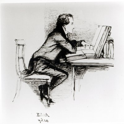 Charles Lamb (1775-1834) portréja (toll és tinta papíron) (f/w fotó) alkotó: Daniel Maclise