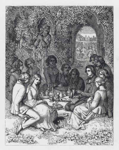 Illusztráció Tennyson A hercegnő című verséhez (metszet) alkotó: Daniel (after) Maclise