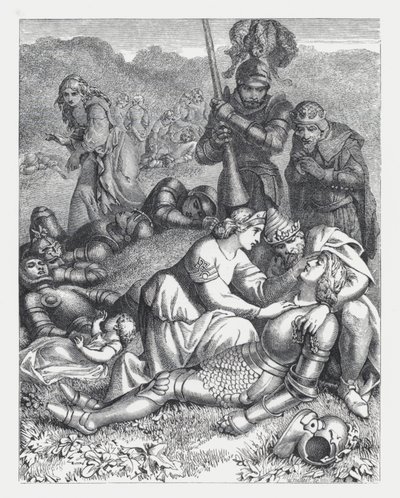 Illusztráció Tennyson A hercegnő című verséhez (metszet) alkotó: Daniel (after) Maclise