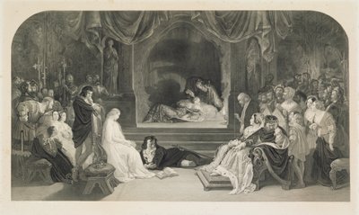 A játék jelenete, III. felvonás, William Shakespeare Hamlet II. jelenete, Charles W. Sharpe metszet (litho) alkotó: Daniel (after) Maclise