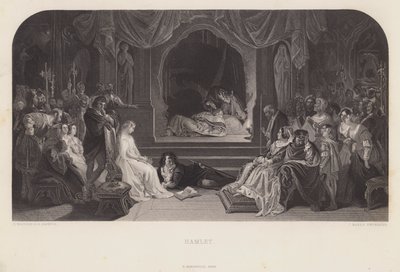 A játék jelenete a Hamletben (metszet) alkotó: Daniel (after) Maclise