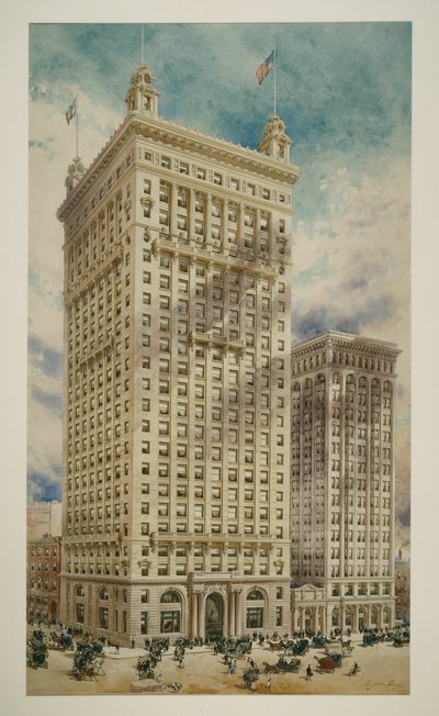 Telek tulajdonjog és bizalmi építés kiegészítéssel, Philadelphia, Pennsylvania, Perspective Rendering, 1900 alkotó: Daniel Burnham