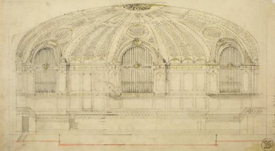 Orchestra Hall, Chicago, Illinois, szekció, 1904. alkotó: Daniel Burnham