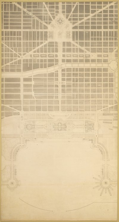 129. tábla a The Plan of Chicago-ból, 1909: Chicago. A város üzleti központja, a... alkotó: Daniel Burnham