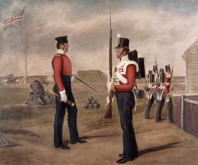 Thomas Egerton őrnagy és egy őrszem, a 77. (Kelet Middlesex) ezred, Portsmouth alkotó: Daniel Cunliffe