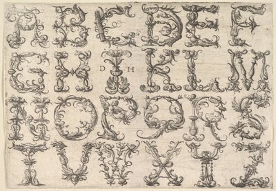 Díszes római Majuscule ábécé, kb. 1520. alkotó: Daniel Hopfer