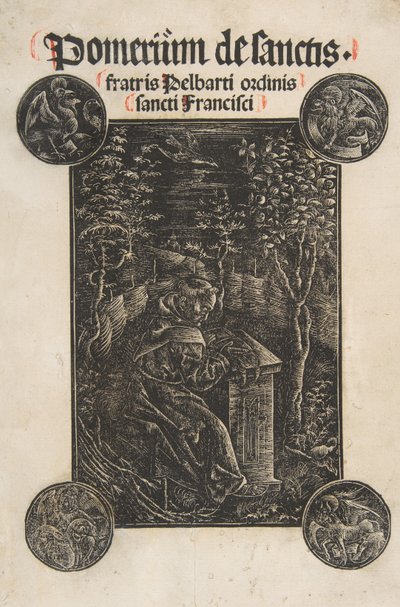 A ferences, Temesvári Pelbárt, Tanul a kertben Schr. 2876, 1502. alkotó: Daniel Hopfer.