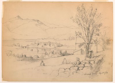 Rajz, Művészek rajzolása a Chocorua tónál, New Hampshire, 1854. szeptember 28. alkotó: Daniel Huntington