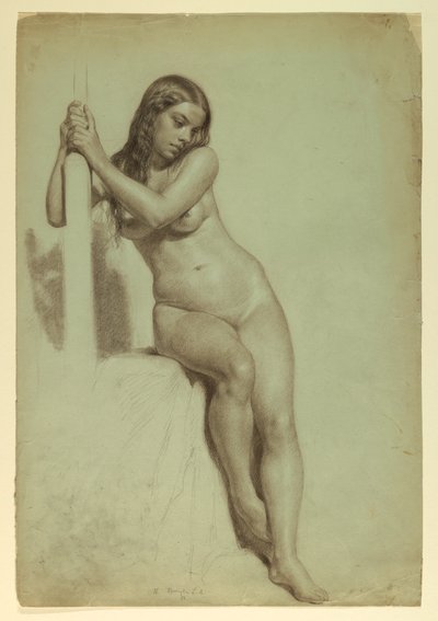Rajz, Női akt egy zsámolyon ülve, 1858 alkotó: Daniel Huntington