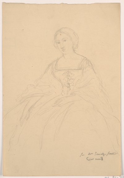 Rajz, Mrs. Sheppard Gandy ülő helyzetben; hátoldal: vonalas vázlat, 1859 alkotó: Daniel Huntington