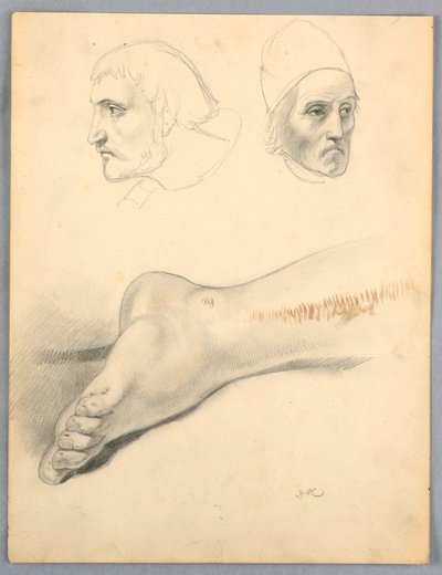 Rajz, Jobb láb és két fej S, 1852 alkotó: Daniel Huntington