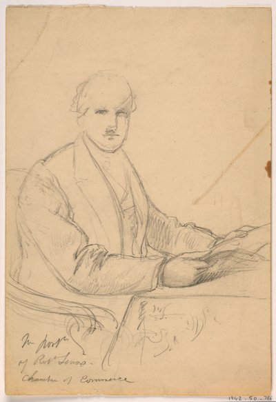 Rajz, Robert Lenox íróasztalnál ülve a Kereskedelmi Kamara portréjához, 1865 alkotó: Daniel Huntington