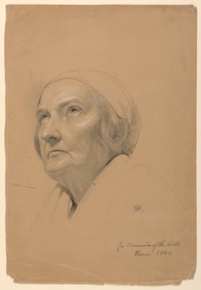 Rajz, Tanulmány a "Betegek áldozásához", 1844 alkotó: Daniel Huntington