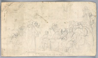 Rajz, tanulmány a "Tudományos csoporthoz", 1858 alkotó: Daniel Huntington
