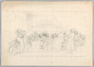 Rajz, tanulmány a "Tudományos csoporthoz", 1858 alkotó: Daniel Huntington