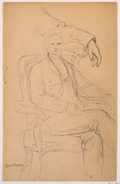 Rajz, William H. Macy ülő, leválasztott bal karral, 1884 alkotó: Daniel Huntington