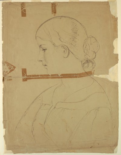 Rajz, Nő profilban, modell Rómában, 1840 alkotó: Daniel Huntington