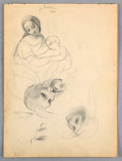 Madonna és gyermek, Vázlatok Leonardo Da Vinci és Fra Bartolomeo után az Uffiziben, Firenzében alkotó: Daniel Huntington