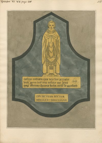 Sárgaréz tányér Thomas Symons számára a Greenford templomból alkotó: Daniel Lysons