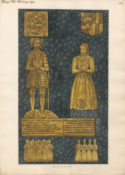 Sárgaréz tányér Thomas és Elizabeth Higate sírjának tetején a Hayes-templomból alkotó: Daniel Lysons